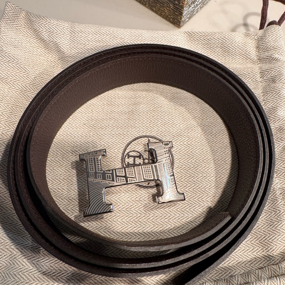 Hermes Brown and Silver Belt with Signature Style